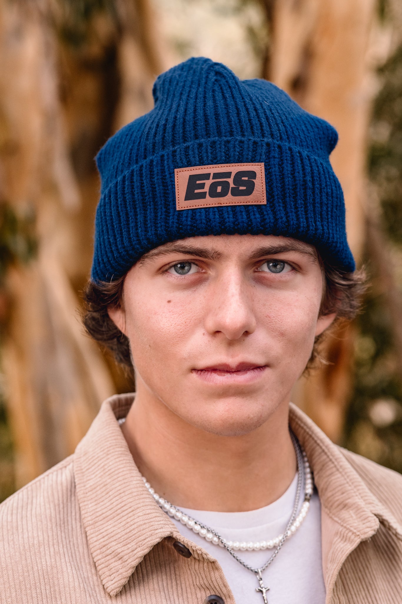 Beanie with EoS Leather Patch - Navy