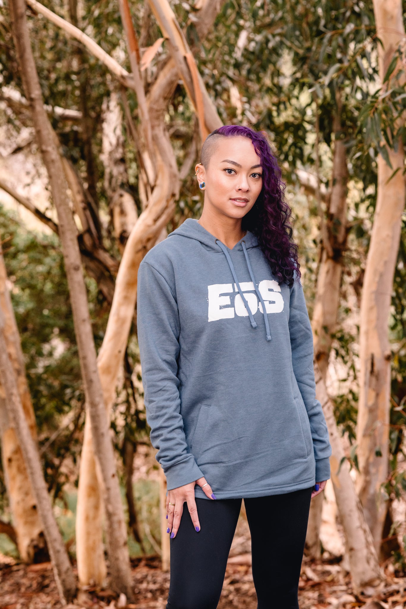 Unisex Pullover Hoodie with EoS Logo | Heather Slate Blue