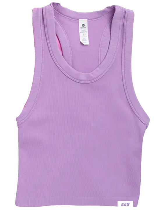 Women's Ribbed Racerback Crop Tank with Built-in Bra - Lilac