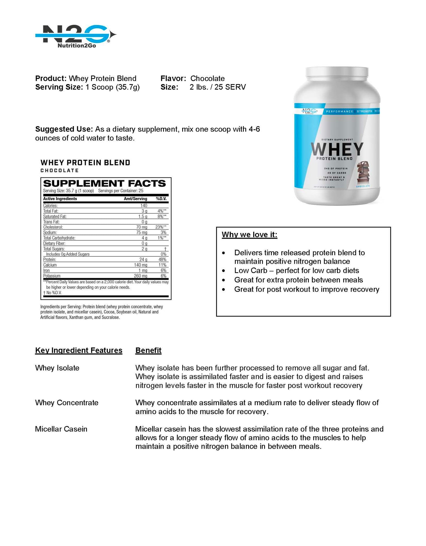 N2G Whey Protein Blend, Chocolate Fact Sheet