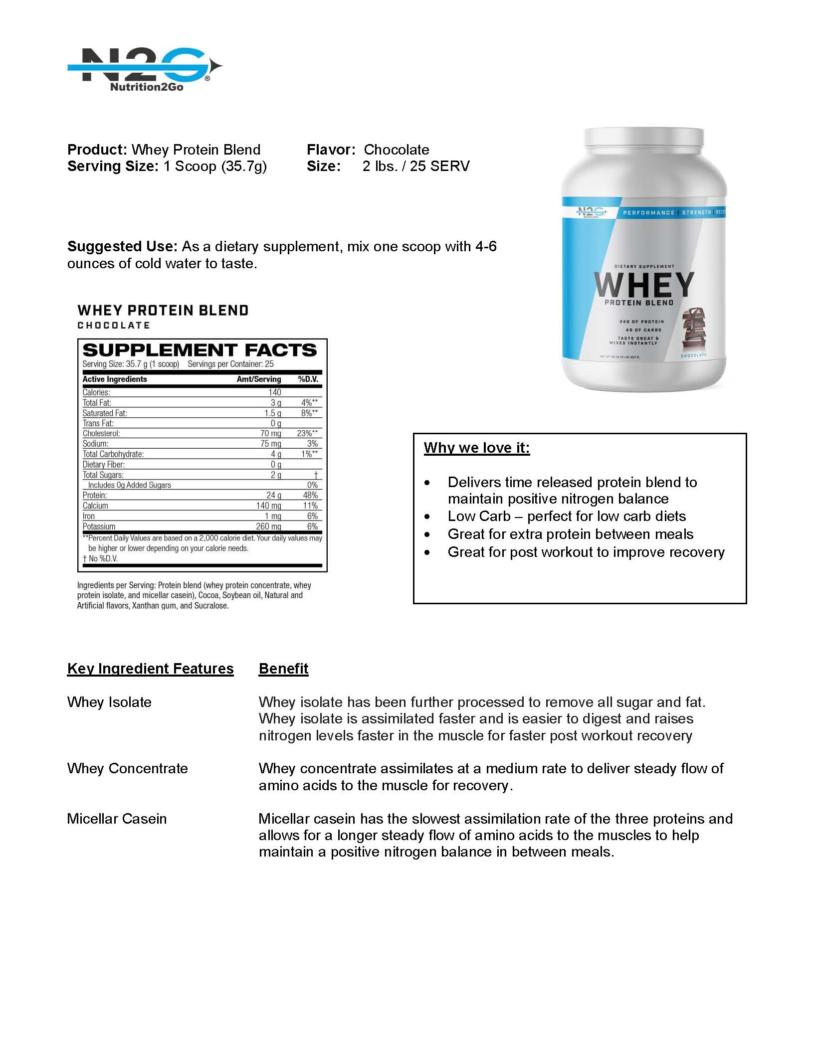 N2G Whey Protein Blend, Chocolate Fact Sheet