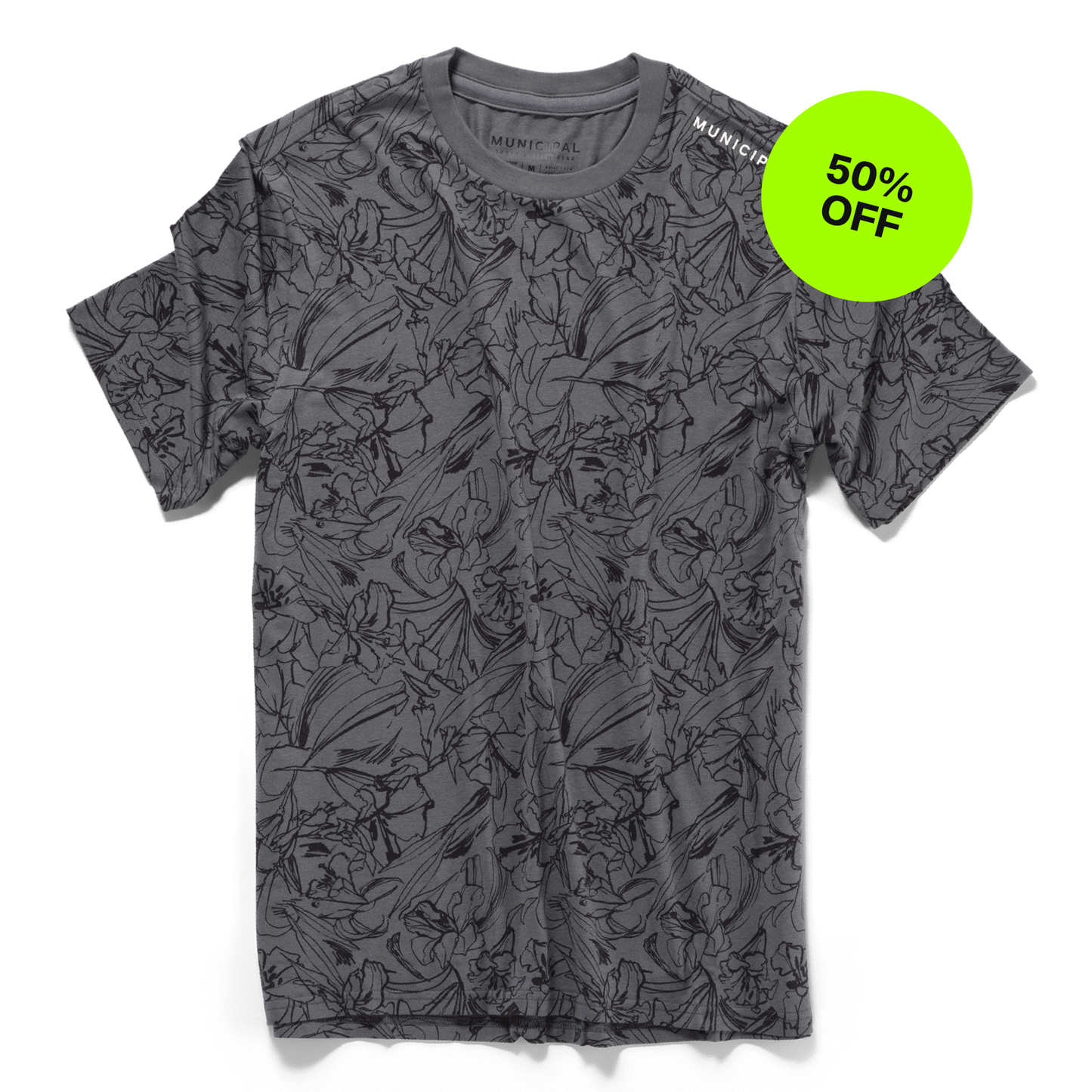 Enduro Stretch T-Shirt |Charcoal Sketch Floral / Natural| front