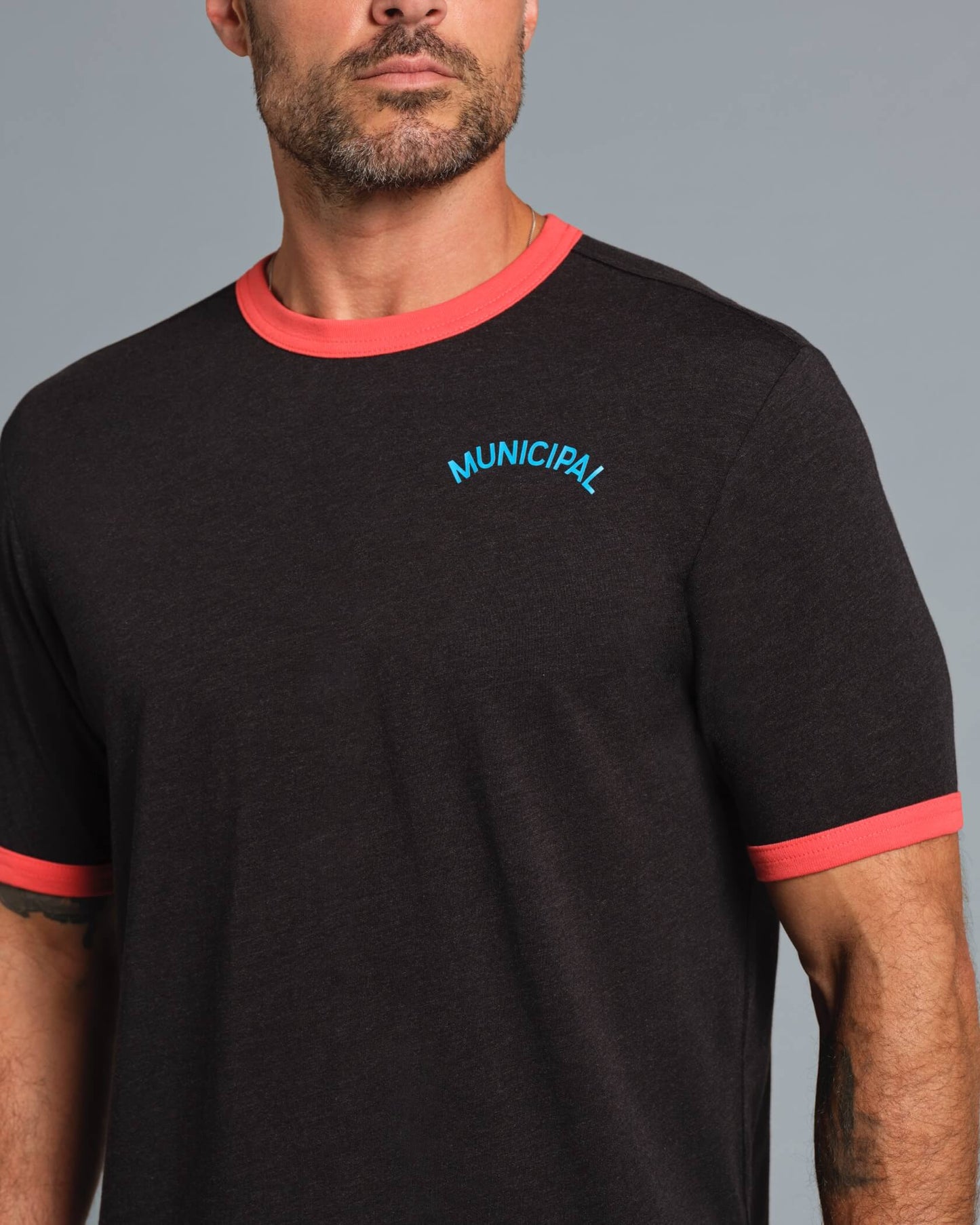 Varsity T-Shirt |Black / Cayenne / Cerulean| detail