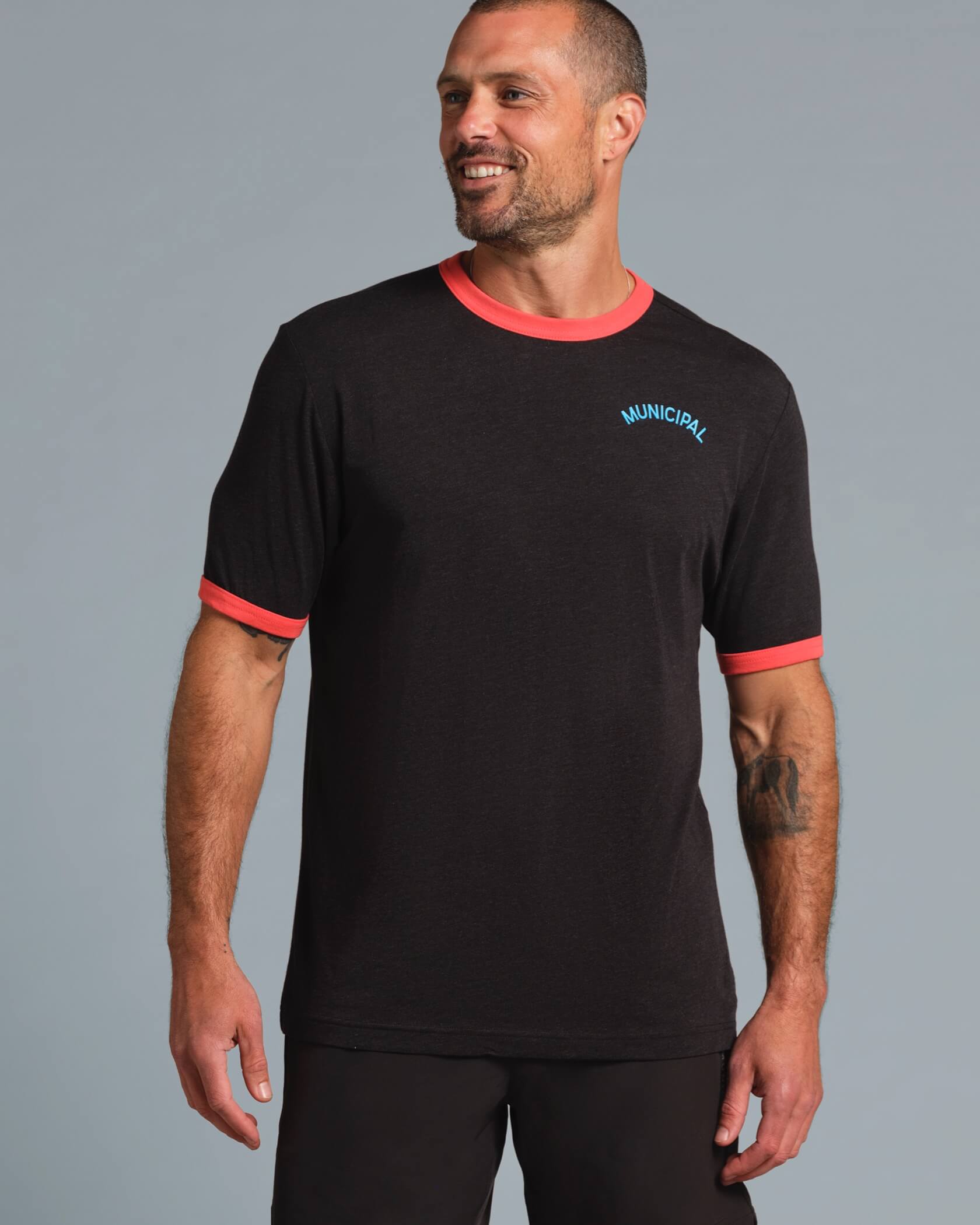 Varsity T-Shirt |Black / Cayenne / Cerulean| front